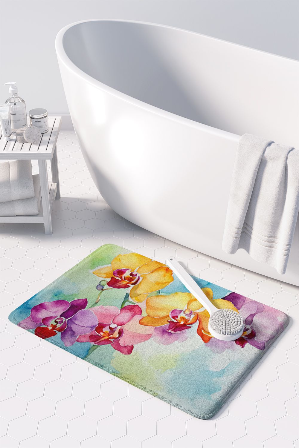 Orchids in Watercolor Memory Foam Kitchen Mat Machine Washable Anti-Fatigue Mat Cushion Comfort Bath Mat or Kitchen Rug