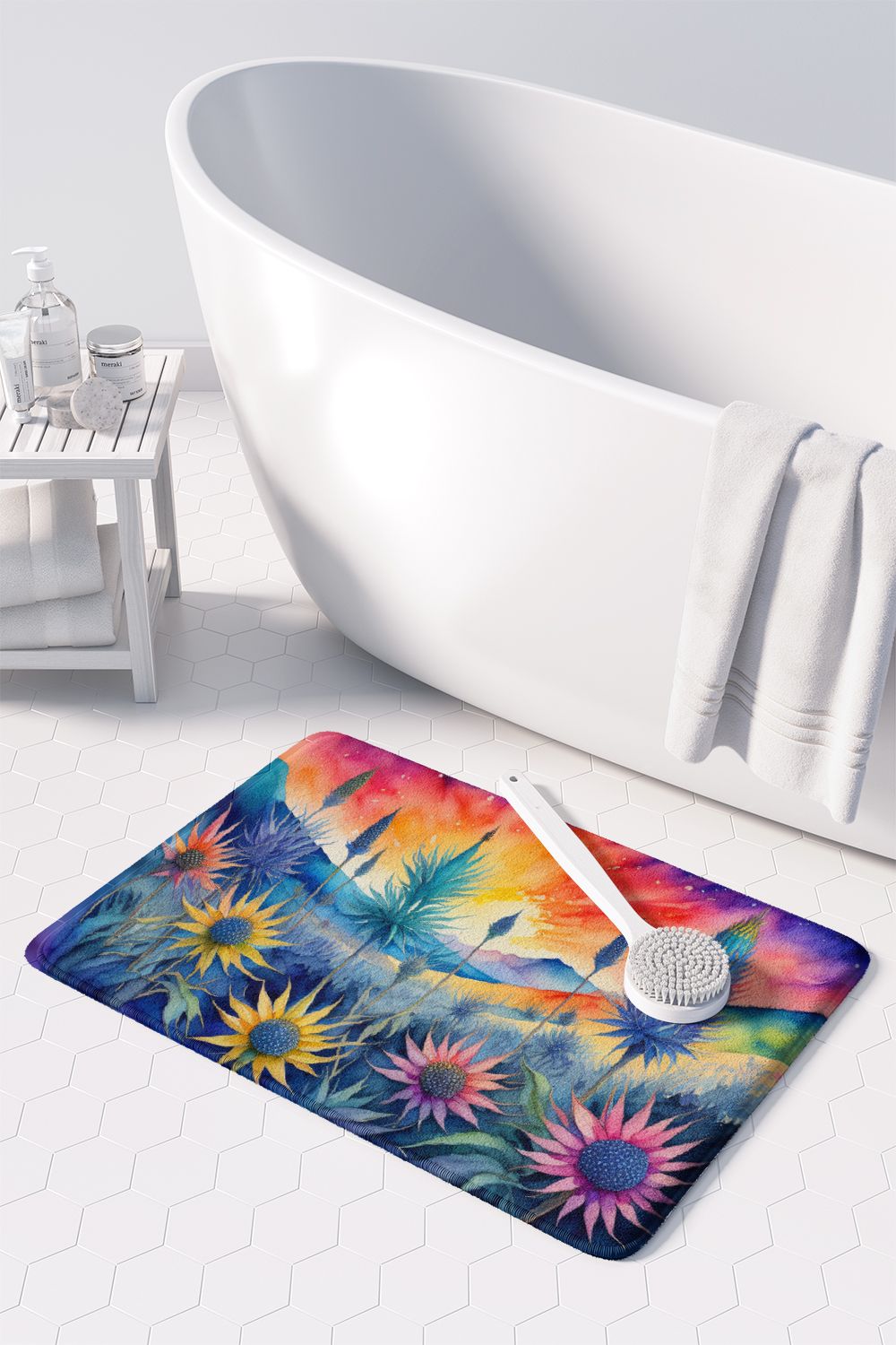 Eryngium in Color Memory Foam Kitchen Mat Machine Washable Anti-Fatigue Mat Cushion Comfort Bath Mat or Kitchen Rug