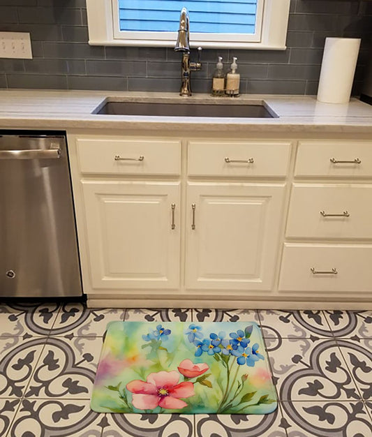 Alaska Forget-me-nots in Watercolor Memory Foam Kitchen Mat Machine Washable Anti-Fatigue Mat Cushion Comfort Bath Mat or Kitchen Rug