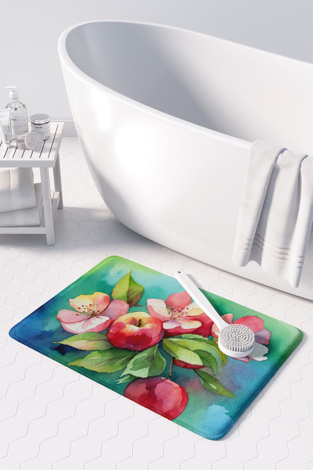 Arkansas Apple Blossom in Watercolor Memory Foam Kitchen Mat Machine Washable Anti-Fatigue Mat Cushion Comfort Bath Mat or Kitchen Rug