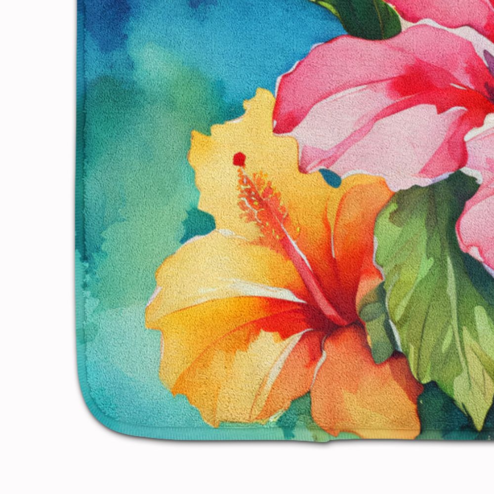 Hawaii Hawaiian Hibiscus in Watercolor Memory Foam Kitchen Mat Machine Washable Anti-Fatigue Mat Cushion Comfort Bath Mat or Kitchen Rug