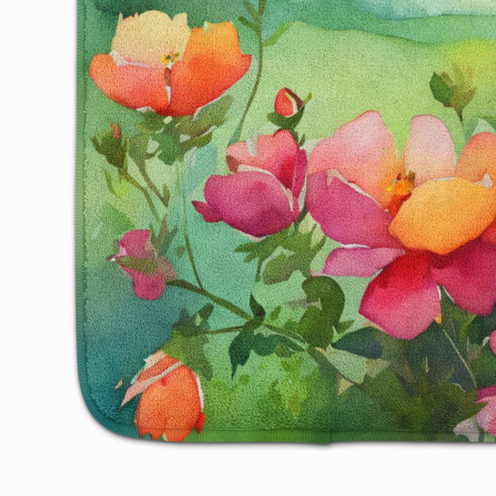 Iowa Wild Prairie Roses in Watercolor Memory Foam Kitchen Mat Machine Washable Anti-Fatigue Mat Cushion Comfort Bath Mat or Kitchen Rug