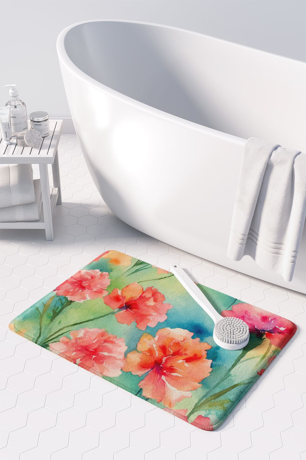 Carnations in Watercolor Memory Foam Kitchen Mat Machine Washable Anti-Fatigue Mat Cushion Comfort Bath Mat or Kitchen Rug
