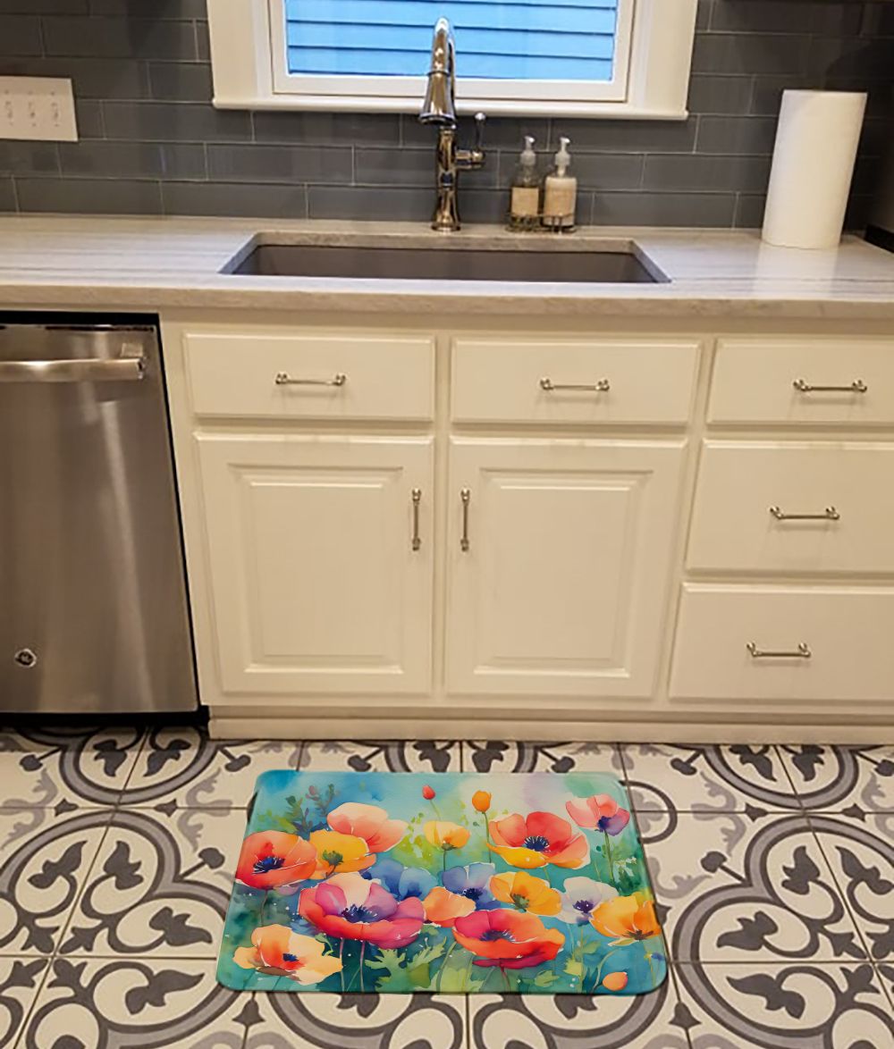 Anemones in Watercolor Memory Foam Kitchen Mat Machine Washable Anti-Fatigue Mat Cushion Comfort Bath Mat or Kitchen Rug