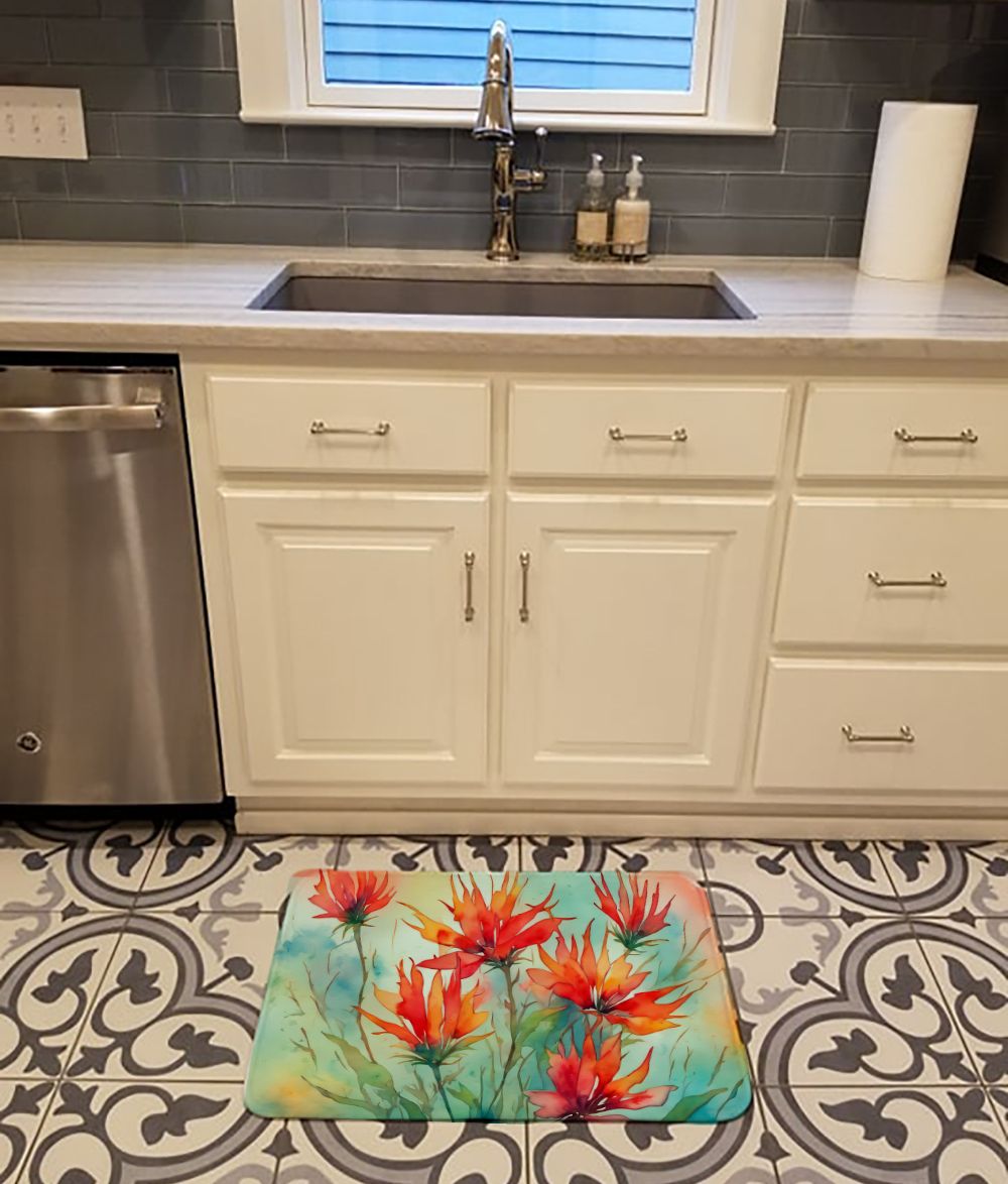 Wyoming Indian Paintbrush in Watercolor Memory Foam Kitchen Mat Machine Washable Anti-Fatigue Mat Cushion Comfort Bath Mat or Kitchen Rug