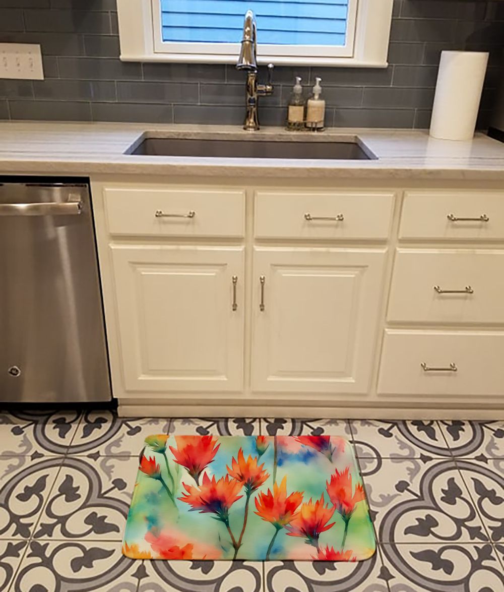 Wyoming Indian Paintbrush in Watercolor Memory Foam Kitchen Mat Machine Washable Anti-Fatigue Mat Cushion Comfort Bath Mat or Kitchen Rug