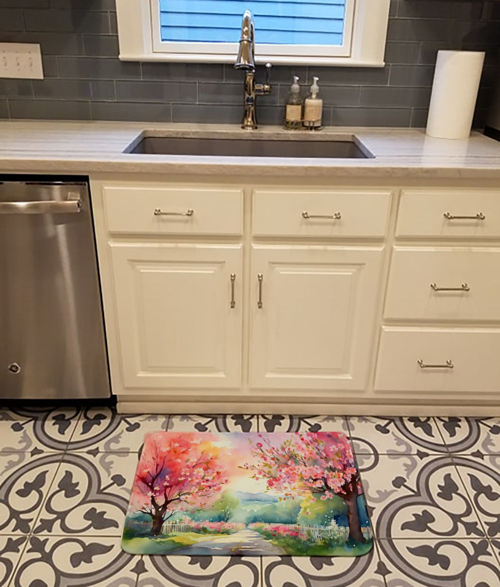 Michigan Apple Blossoms in Watercolor Memory Foam Kitchen Mat Machine Washable Anti-Fatigue Mat Cushion Comfort Bath Mat or Kitchen Rug