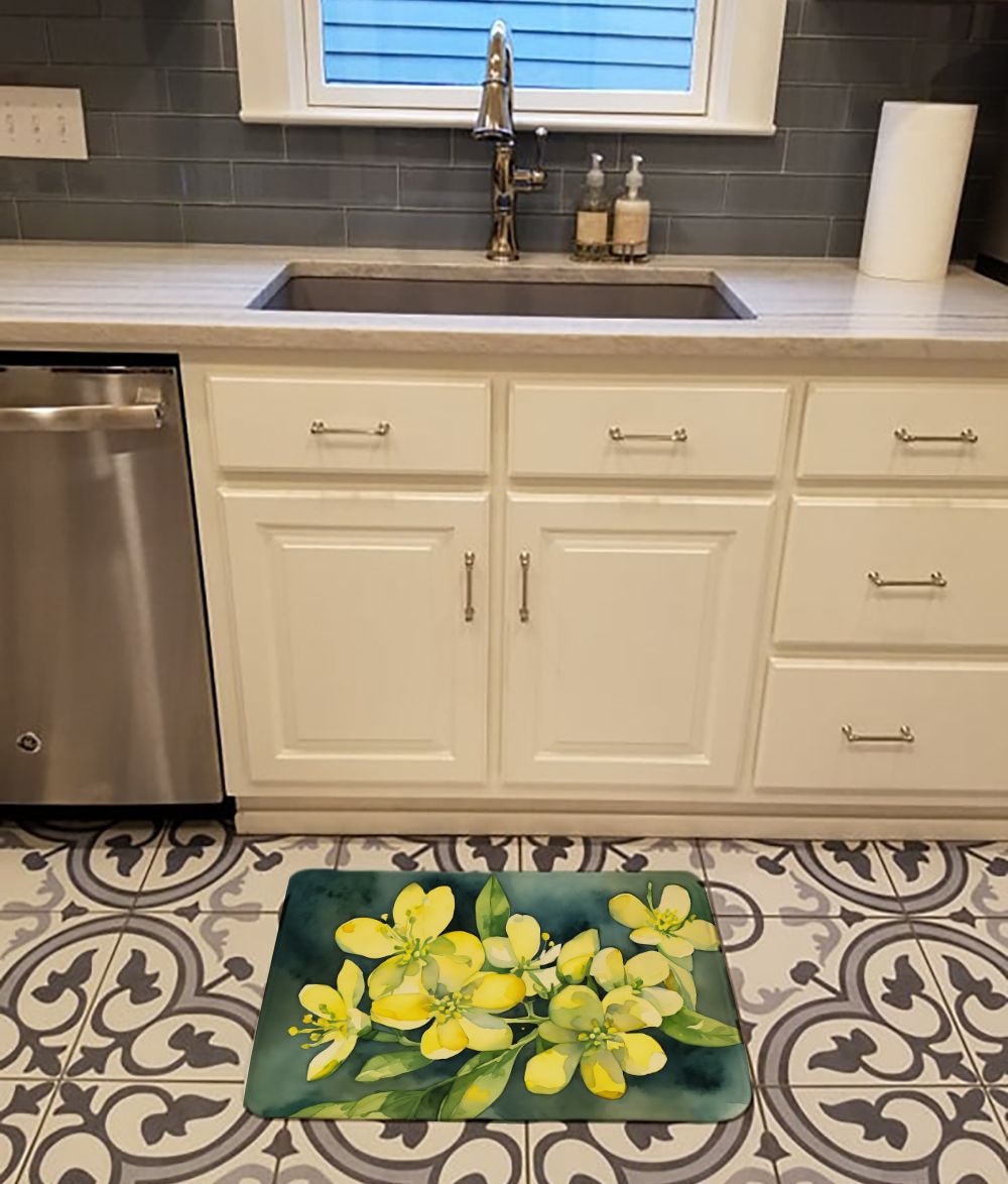 South Carolina Yellow Jessamine in Watercolor Memory Foam Kitchen Mat Machine Washable Anti-Fatigue Mat Cushion Comfort Bath Mat or Kitchen Rug