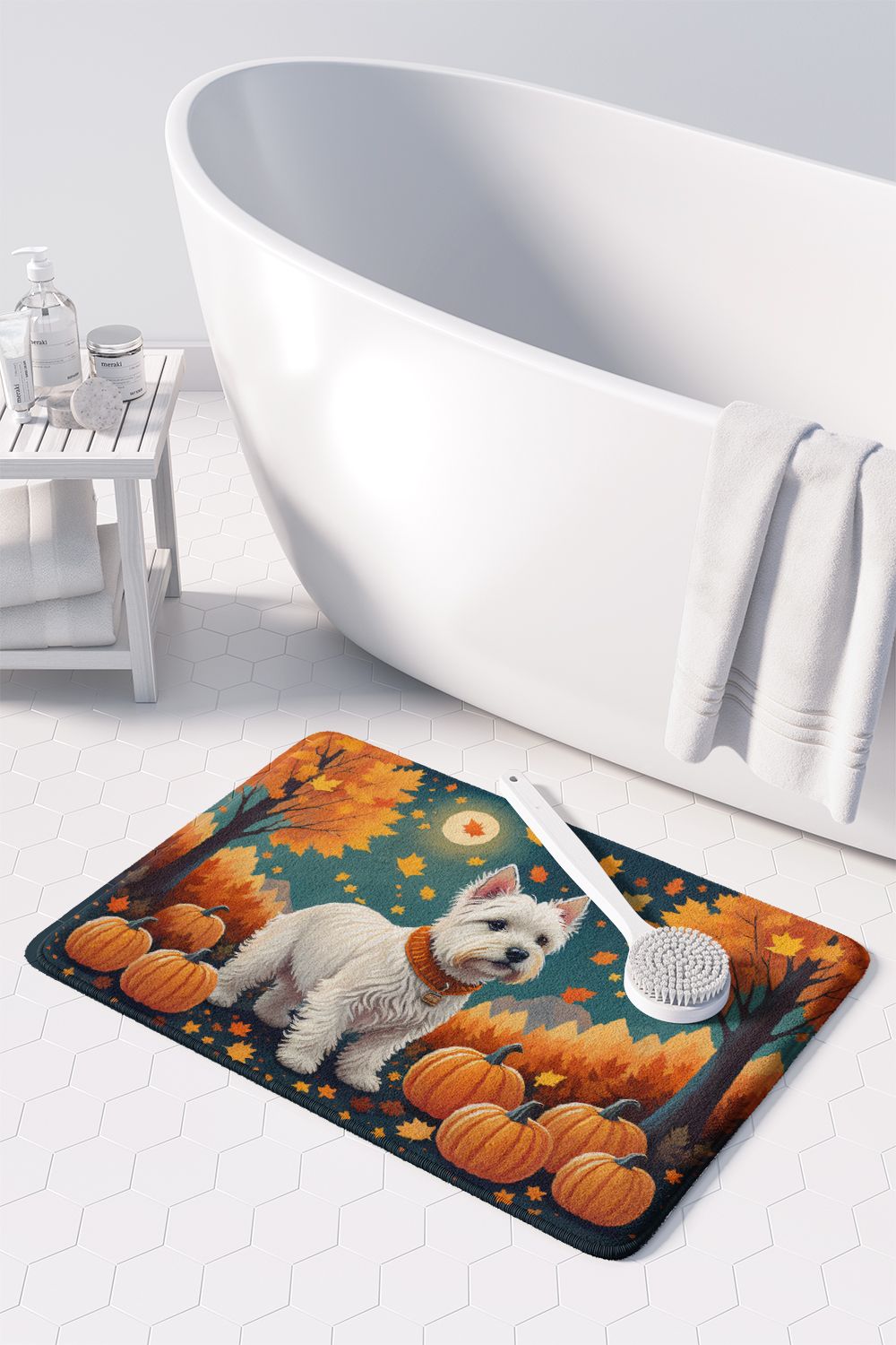 Westie Fall Memory Foam Kitchen Mat Machine Washable Anti-Fatigue Mat Cushion Comfort Bath Mat or Kitchen Rug