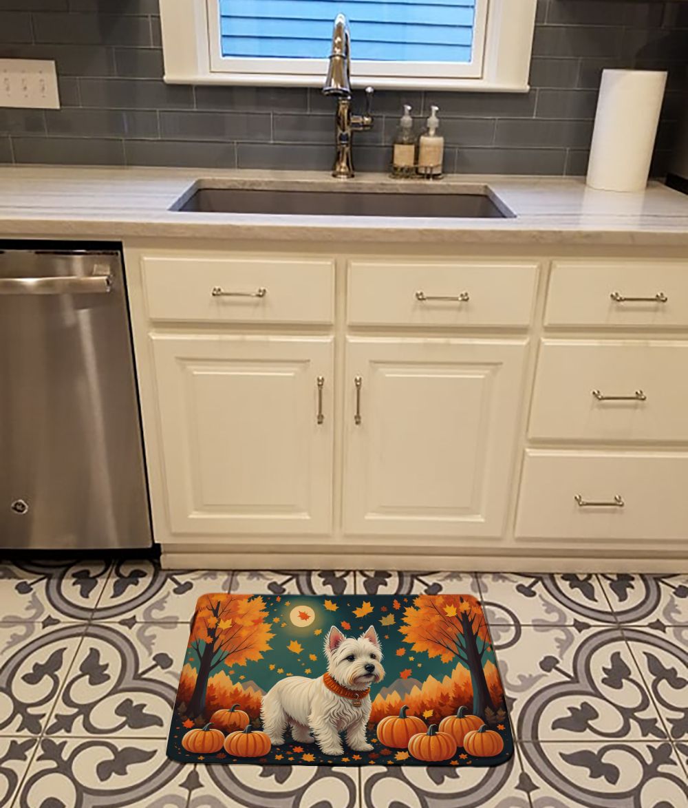 Westie Fall Memory Foam Kitchen Mat Machine Washable Anti-Fatigue Mat Cushion Comfort Bath Mat or Kitchen Rug