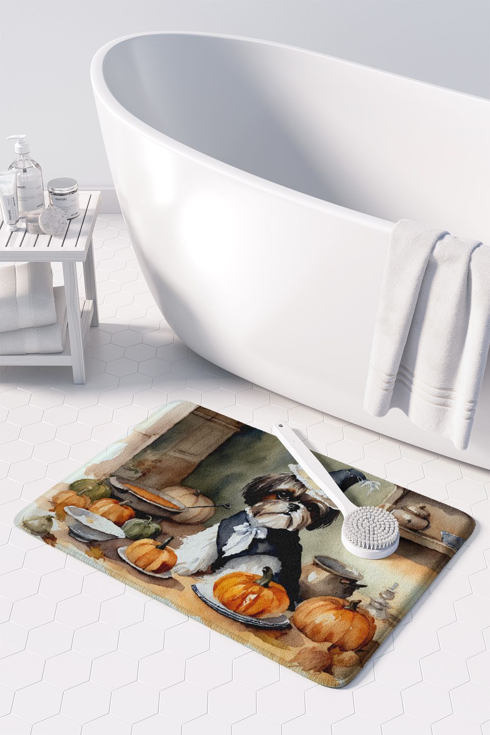 Shih Tzu Fall Kitchen Pumpkins Memory Foam Kitchen Mat Machine Washable Anti-Fatigue Mat Cushion Comfort Bath Mat or Kitchen Rug