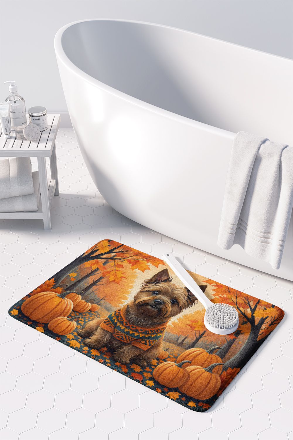 Cairn Terrier Fall Memory Foam Kitchen Mat Machine Washable Anti-Fatigue Mat Cushion Comfort Bath Mat or Kitchen Rug