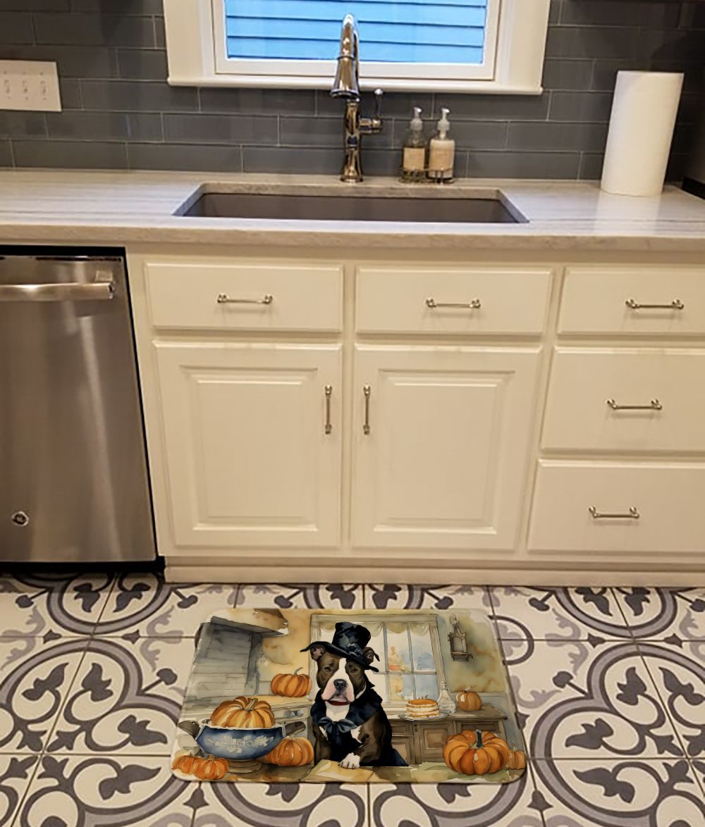 Pit Bull Terrier Fall Kitchen Pumpkins Memory Foam Kitchen Mat Machine Washable Anti-Fatigue Mat Cushion Comfort Bath Mat or Kitchen Rug