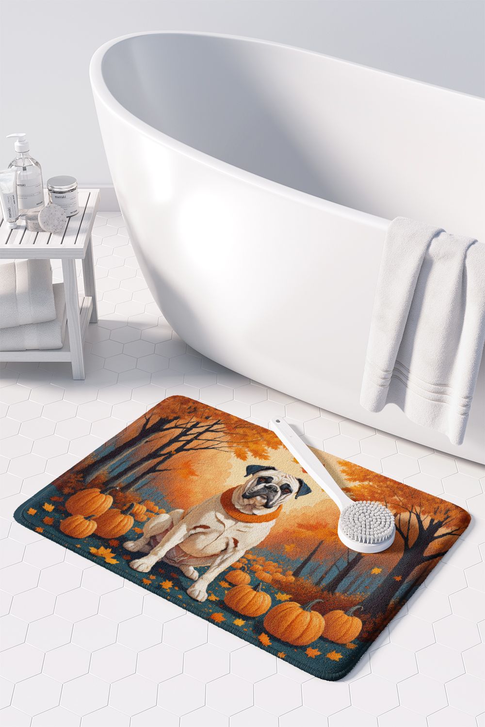 White Boxer Fall Memory Foam Kitchen Mat Machine Washable Anti-Fatigue Mat Cushion Comfort Bath Mat or Kitchen Rug