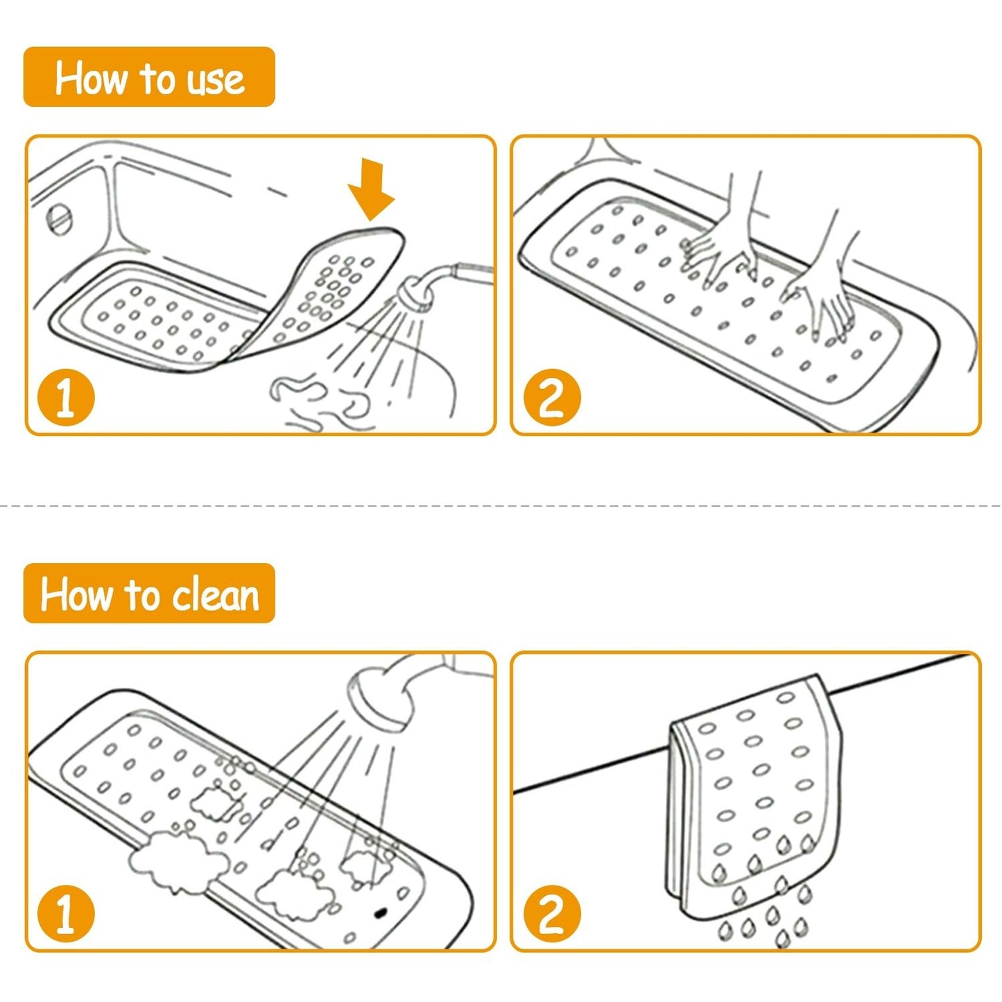 Bath Tub Mat Non-Slip Shower Mat BPA-Free Massage Anti-Bacterial with Suction Cups Washable