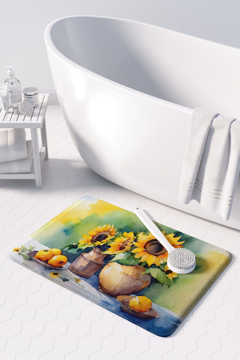 Sunflowers in Watercolor Memory Foam Kitchen Mat Machine Washable Anti-Fatigue Mat Cushion Comfort Bath Mat or Kitchen Rug