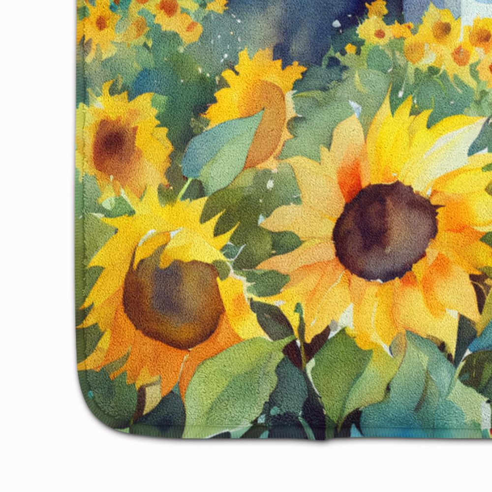 Sunflowers in Watercolor Memory Foam Kitchen Mat Machine Washable Anti-Fatigue Mat Cushion Comfort Bath Mat or Kitchen Rug