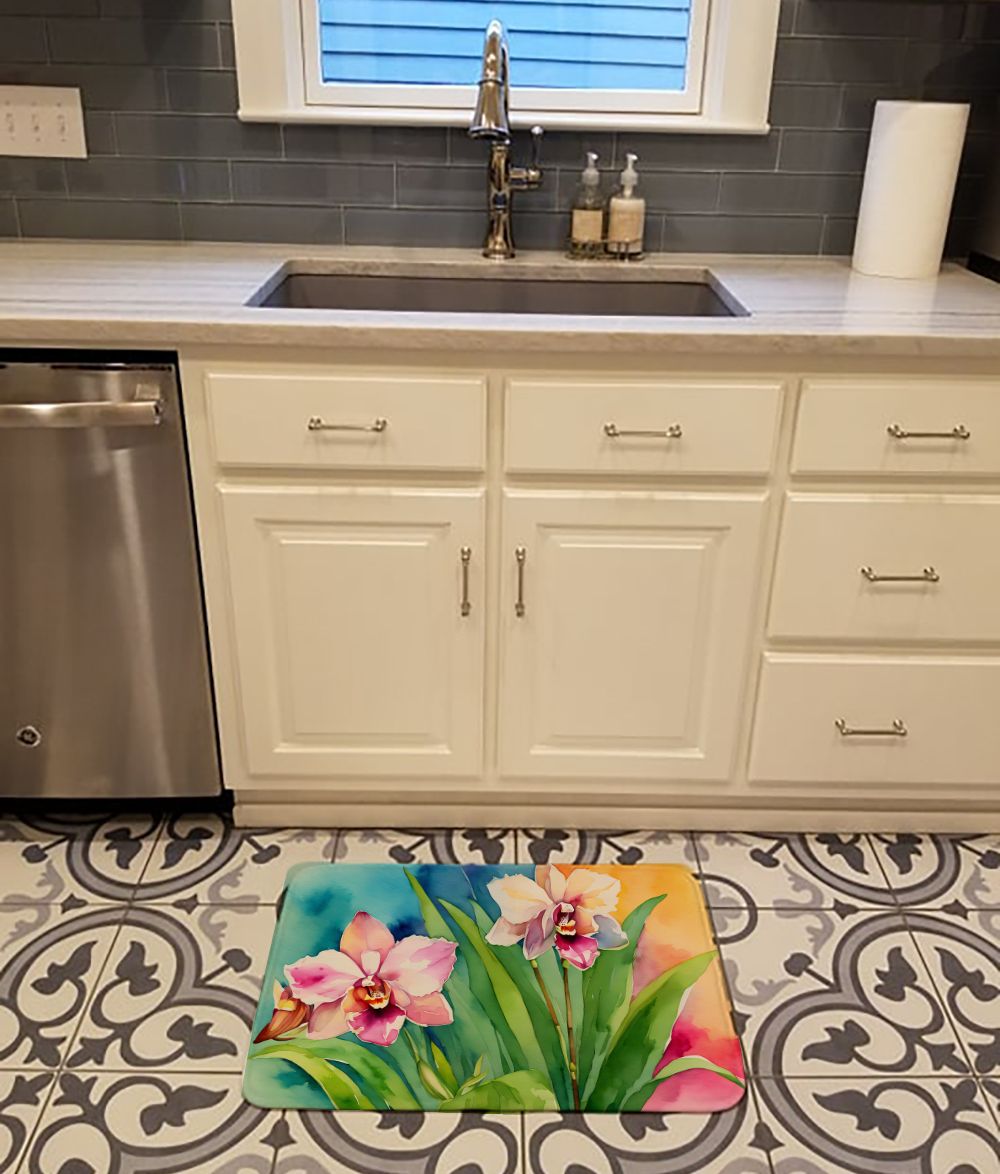 Orchids in Watercolor Memory Foam Kitchen Mat Machine Washable Anti-Fatigue Mat Cushion Comfort Bath Mat or Kitchen Rug