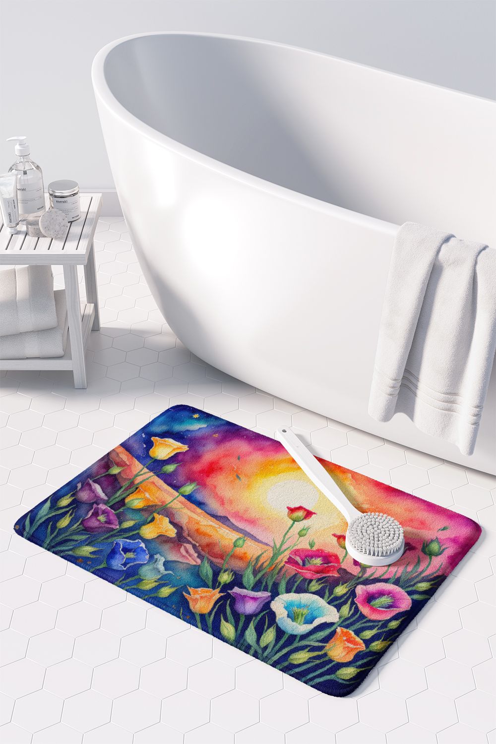 Lisianthus in Color Memory Foam Kitchen Mat Machine Washable Anti-Fatigue Mat Cushion Comfort Bath Mat or Kitchen Rug