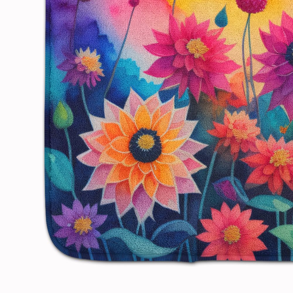 Dahlias in Color Memory Foam Kitchen Mat Machine Washable Anti-Fatigue Mat Cushion Comfort Bath Mat or Kitchen Rug