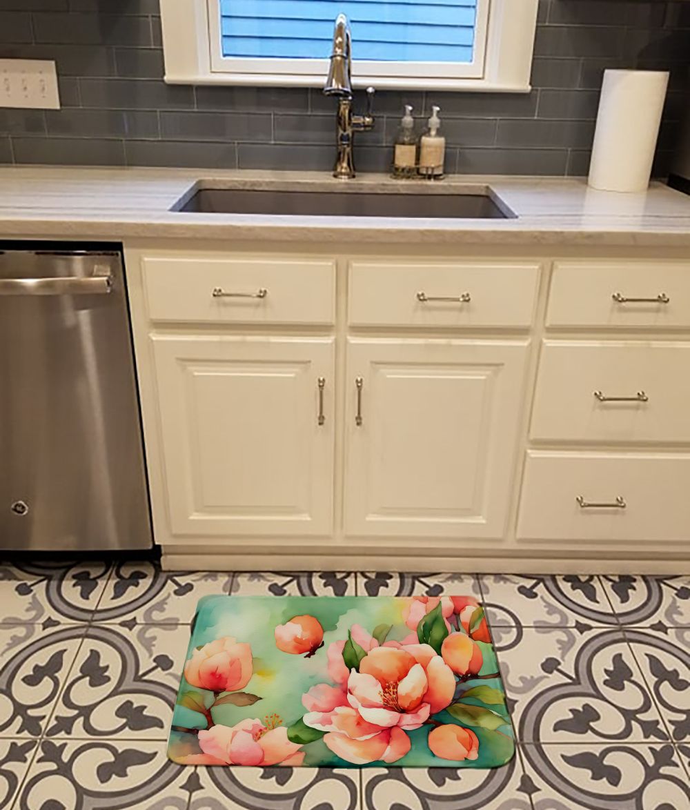 Delaware Peach Blossom in Watercolor Memory Foam Kitchen Mat Machine Washable Anti-Fatigue Mat Cushion Comfort Bath Mat or Kitchen Rug
