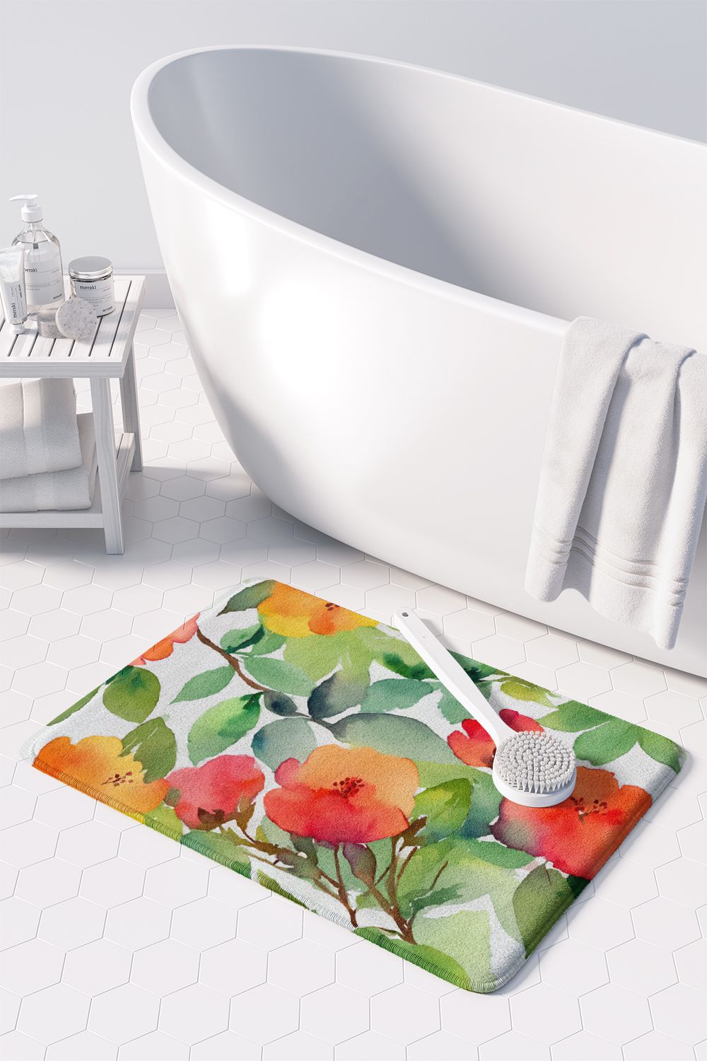 Connecticut Mountain Laurels in Watercolor Memory Foam Kitchen Mat Machine Washable Anti-Fatigue Mat Cushion Comfort Bath Mat or Kitchen Rug