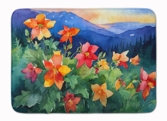 Colorado Rocky Mountain Columbine in Watercolor Memory Foam Kitchen Mat Machine Washable Anti-Fatigue Mat Cushion Comfort Bath Mat or Kitchen Rug