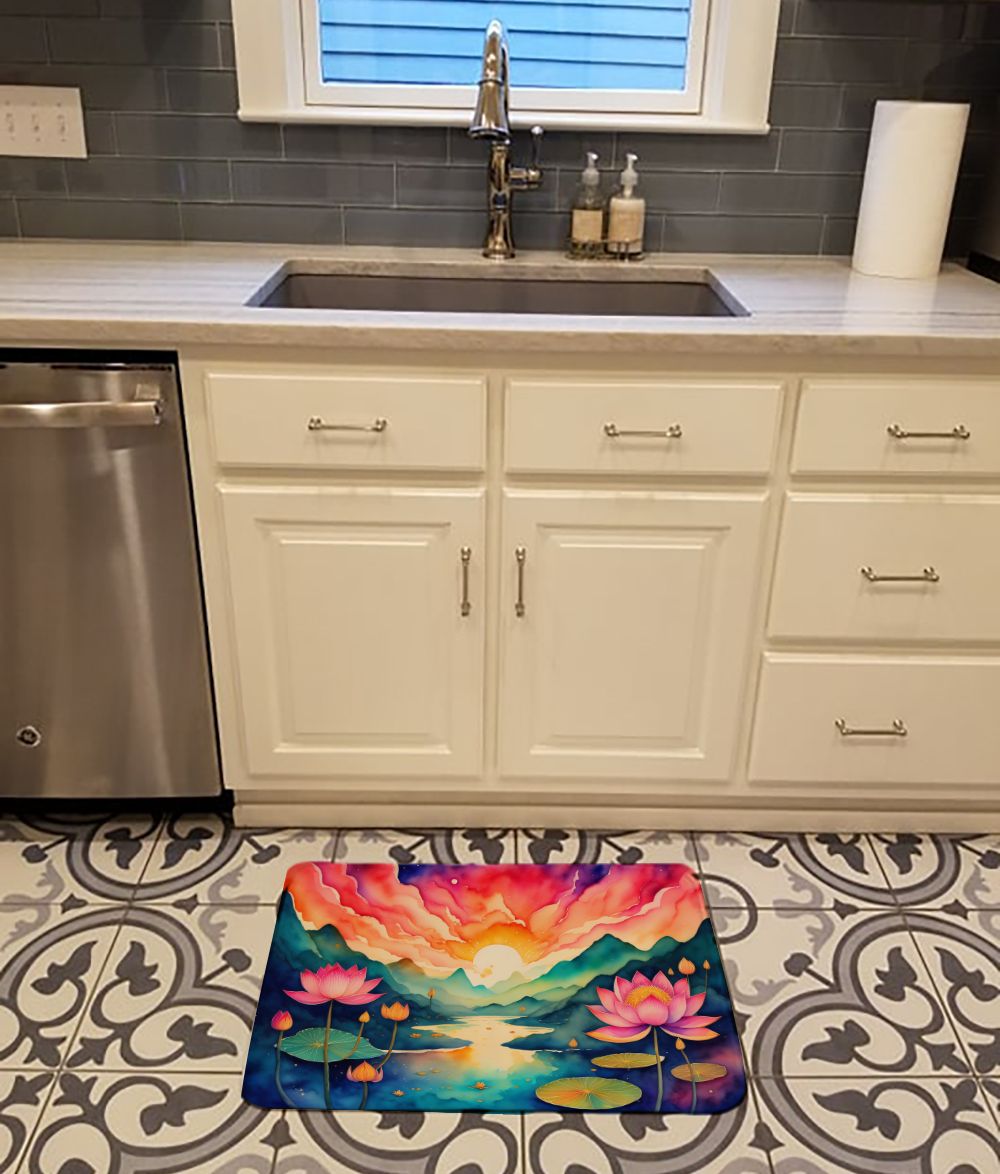 Lotus in Color Memory Foam Kitchen Mat Machine Washable Anti-Fatigue Mat Cushion Comfort Bath Mat or Kitchen Rug