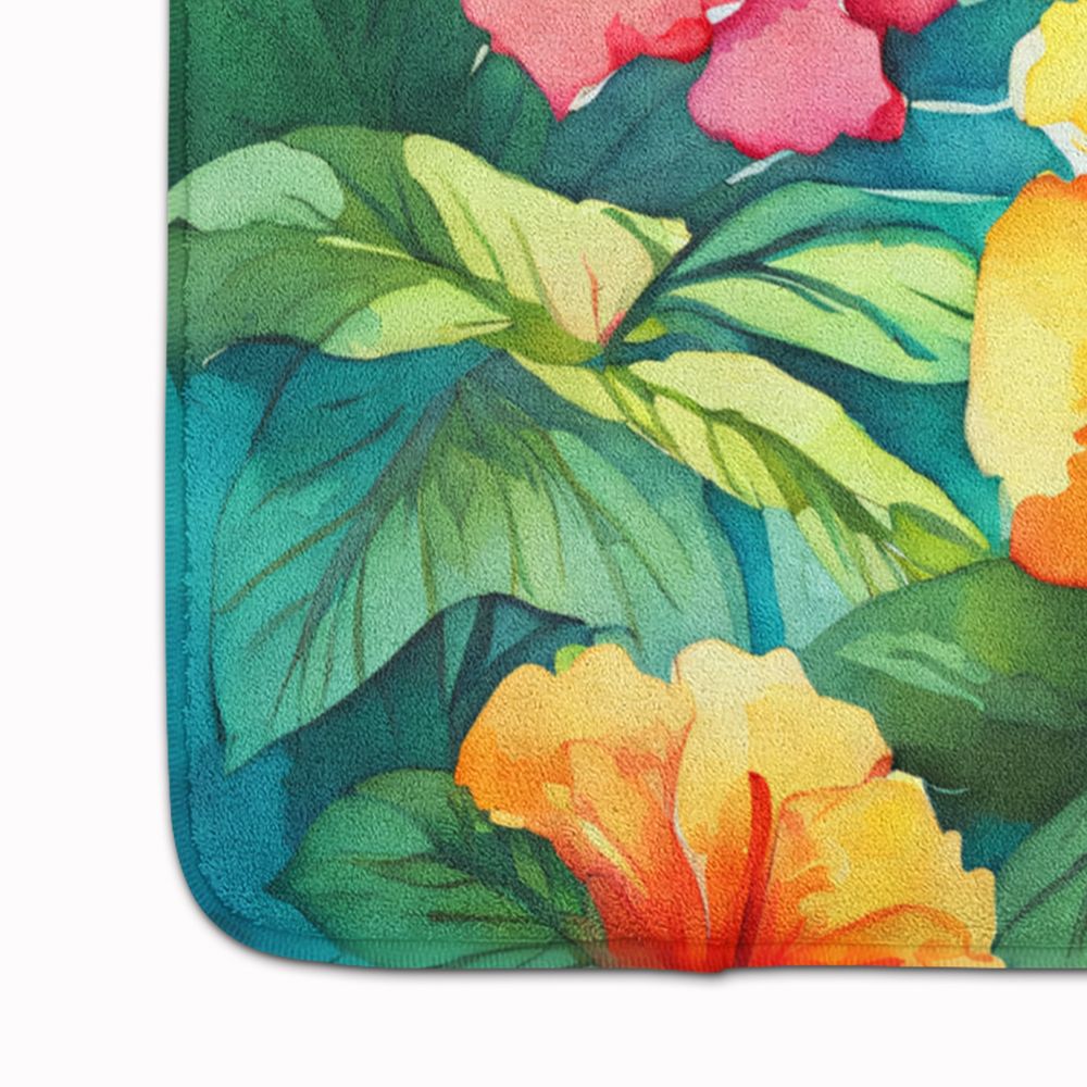 Hawaii Hawaiian Hibiscus in Watercolor Memory Foam Kitchen Mat Machine Washable Anti-Fatigue Mat Cushion Comfort Bath Mat or Kitchen Rug