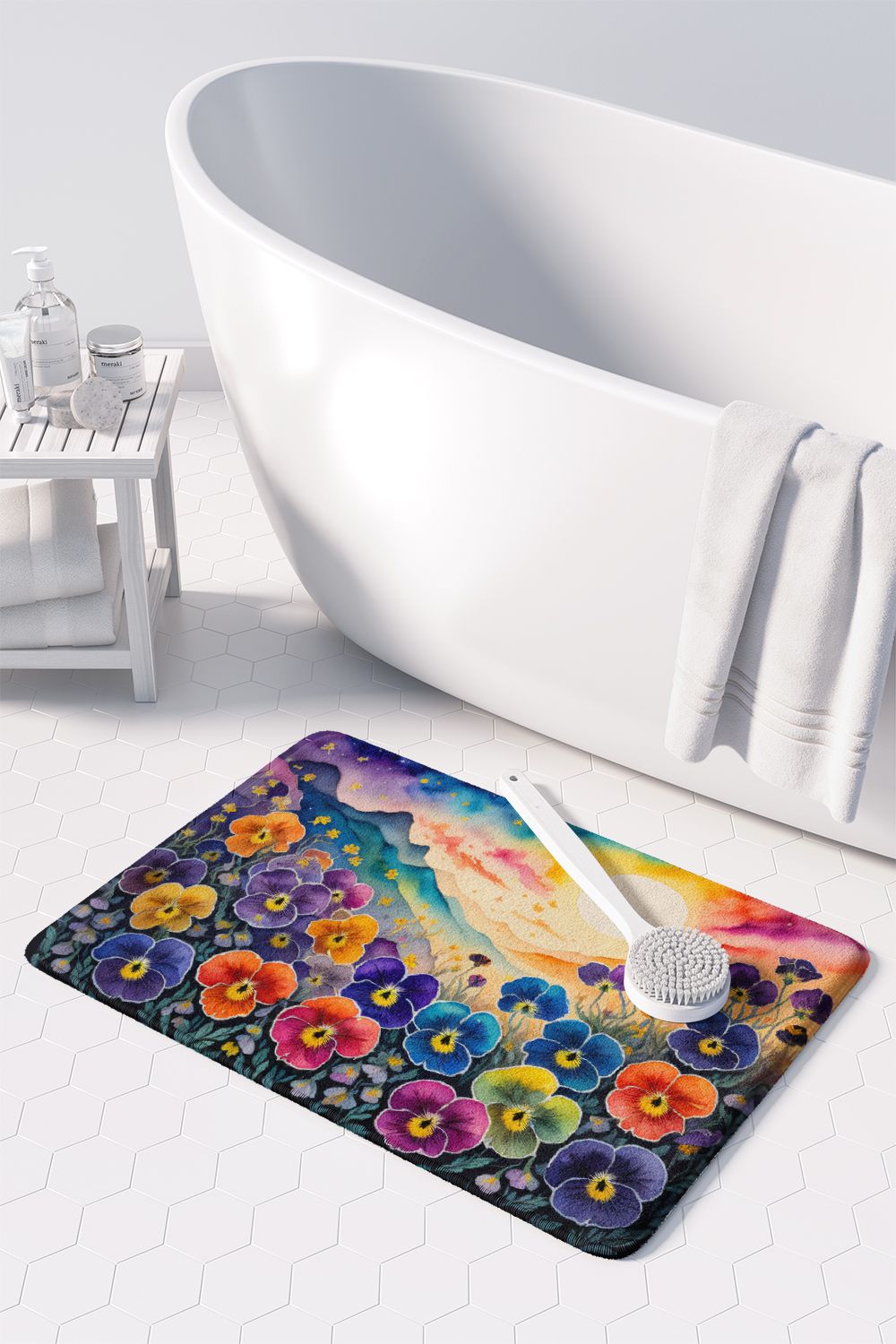 Pansies in Color Memory Foam Kitchen Mat Machine Washable Anti-Fatigue Mat Cushion Comfort Bath Mat or Kitchen Rug