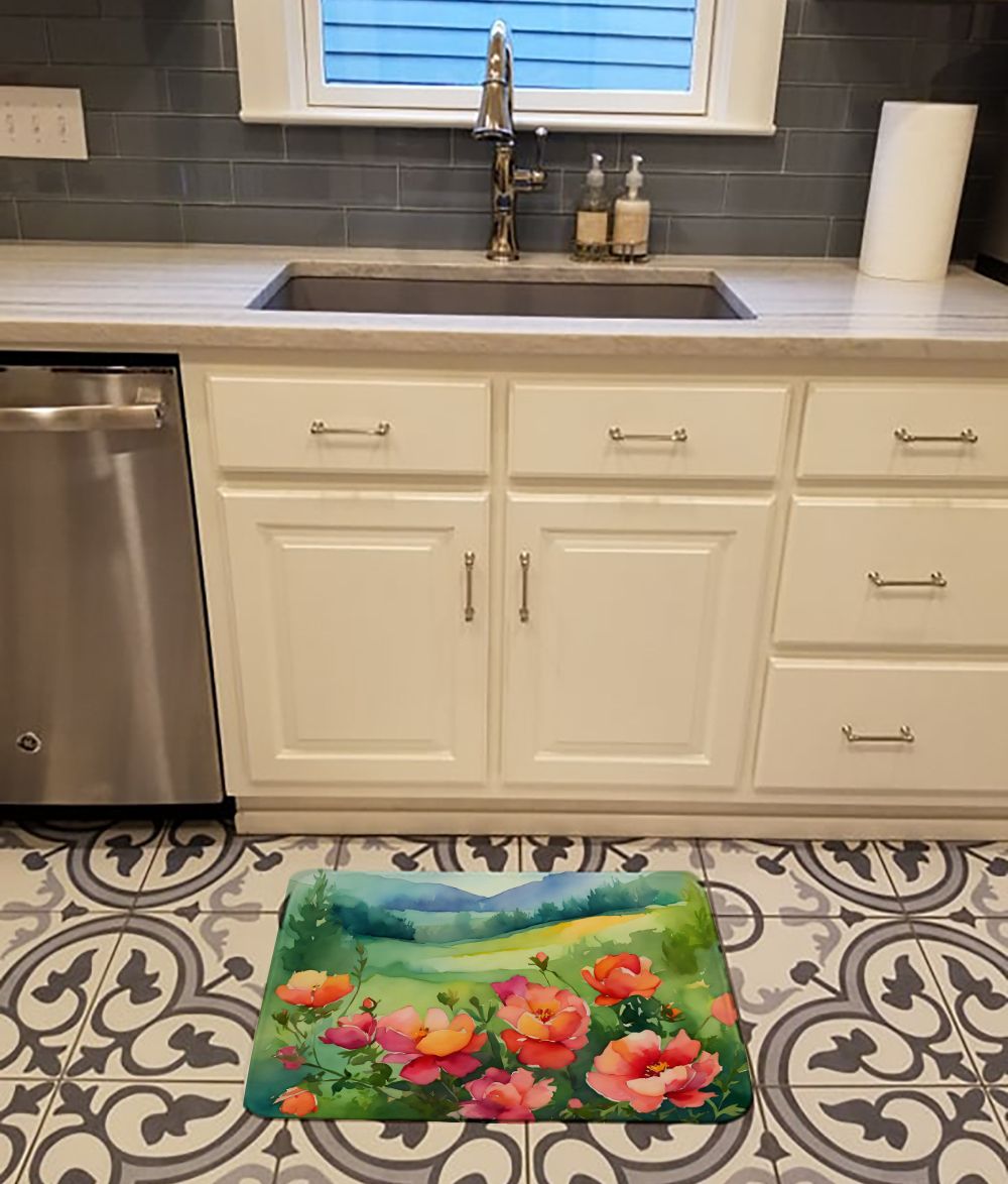 Iowa Wild Prairie Roses in Watercolor Memory Foam Kitchen Mat Machine Washable Anti-Fatigue Mat Cushion Comfort Bath Mat or Kitchen Rug