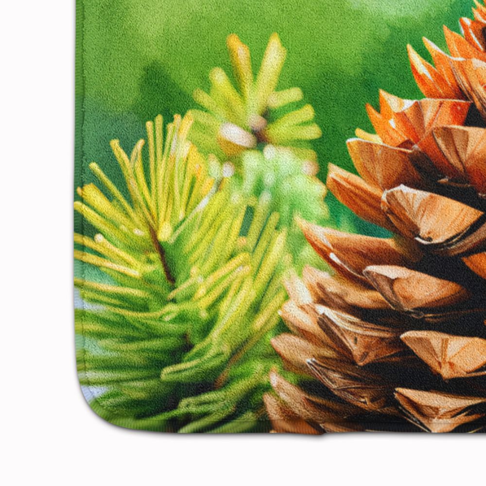 Maine White Pine Cone and Tassels in Watercolor Memory Foam Kitchen Mat Machine Washable Anti-Fatigue Mat Cushion Comfort Bath Mat or Kitchen Rug