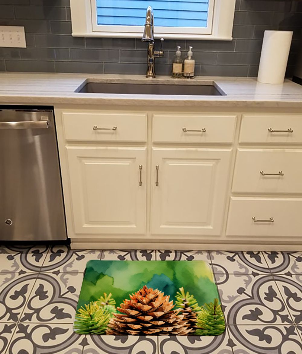 Maine White Pine Cone and Tassels in Watercolor Memory Foam Kitchen Mat Machine Washable Anti-Fatigue Mat Cushion Comfort Bath Mat or Kitchen Rug