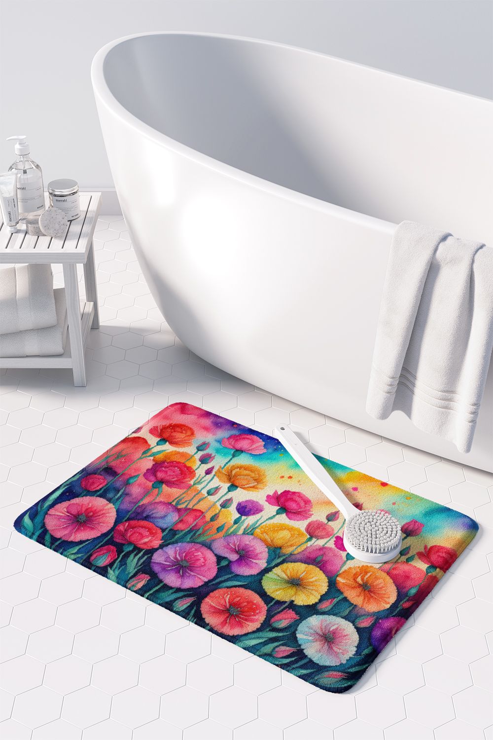 Carnations in Color Memory Foam Kitchen Mat Machine Washable Anti-Fatigue Mat Cushion Comfort Bath Mat or Kitchen Rug