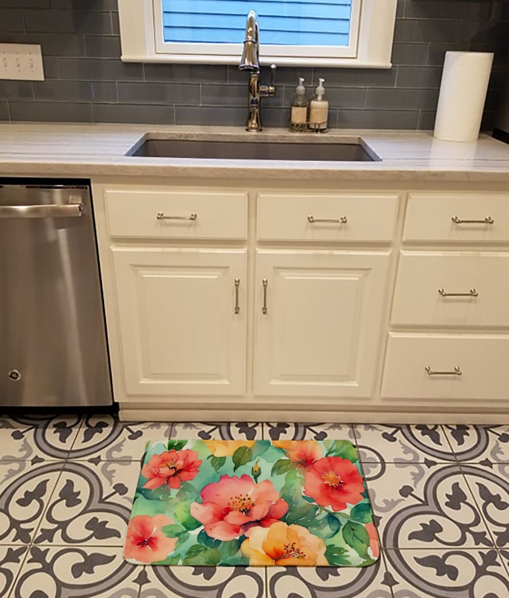 Georgia Cherokee Rose in Watercolor Memory Foam Kitchen Mat Machine Washable Anti-Fatigue Mat Cushion Comfort Bath Mat or Kitchen Rug