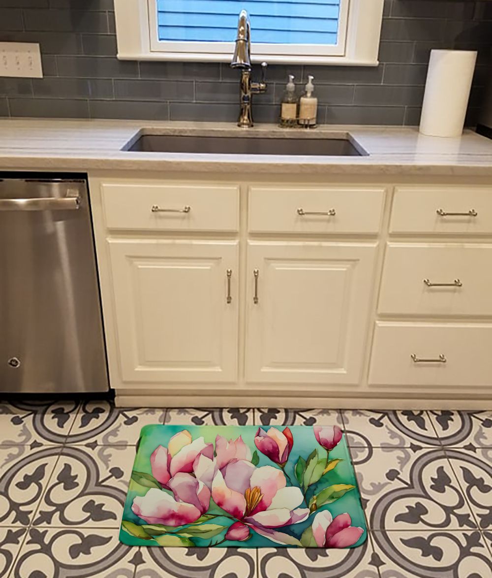 Louisiana Magnolias in Watercolor Memory Foam Kitchen Mat Machine Washable Anti-Fatigue Mat Cushion Comfort Bath Mat or Kitchen Rug