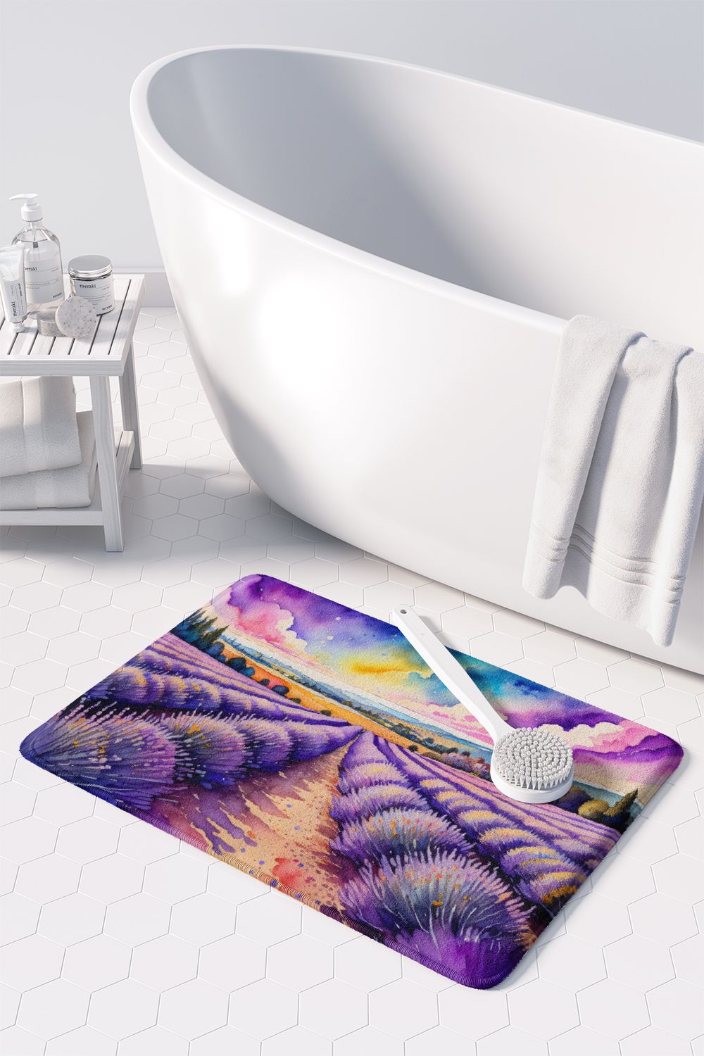 English Lavender in Color Memory Foam Kitchen Mat Machine Washable Anti-Fatigue Mat Cushion Comfort Bath Mat or Kitchen Rug