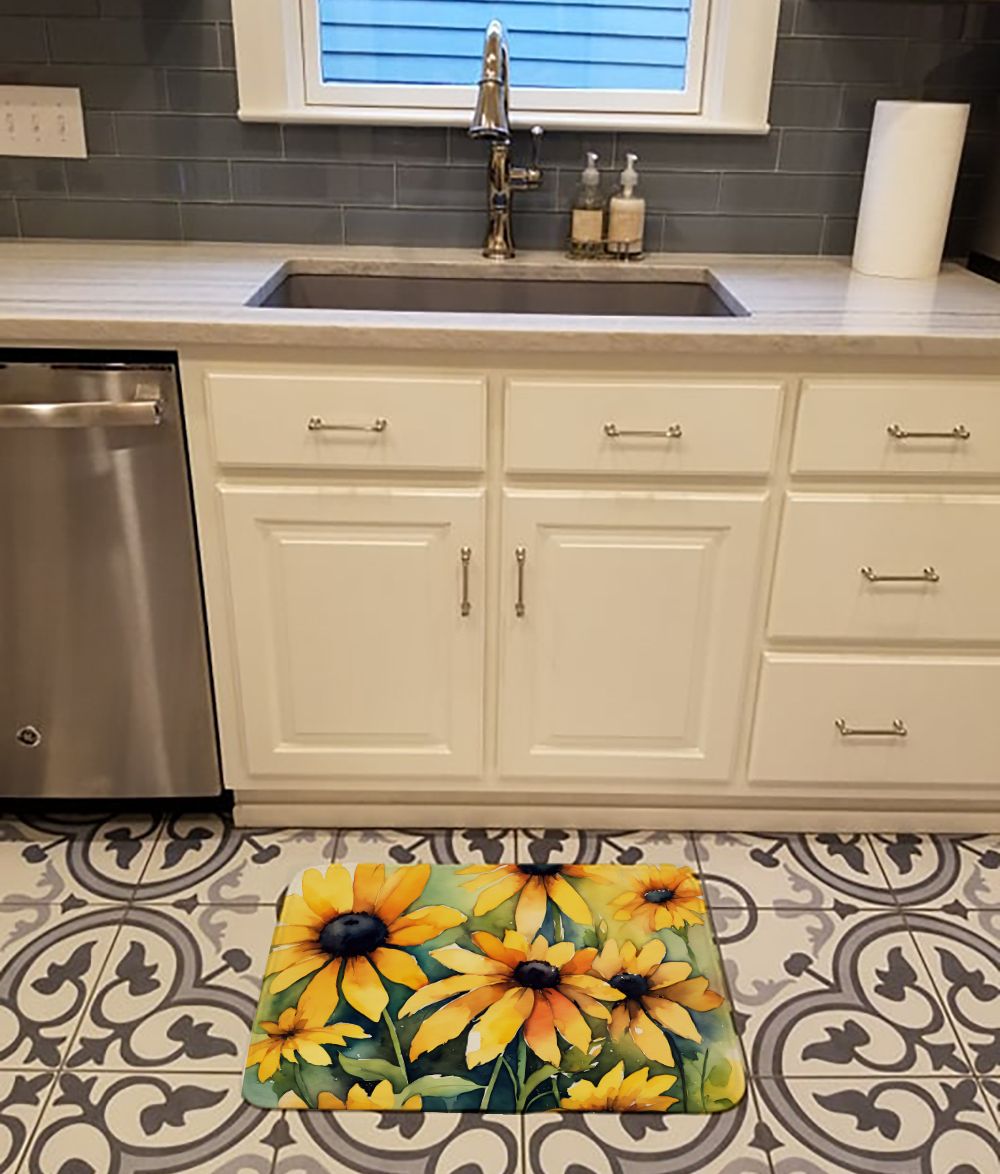 Maryland Black-Eyed Susans in Watercolor Memory Foam Kitchen Mat Machine Washable Anti-Fatigue Mat Cushion Comfort Bath Mat or Kitchen Rug