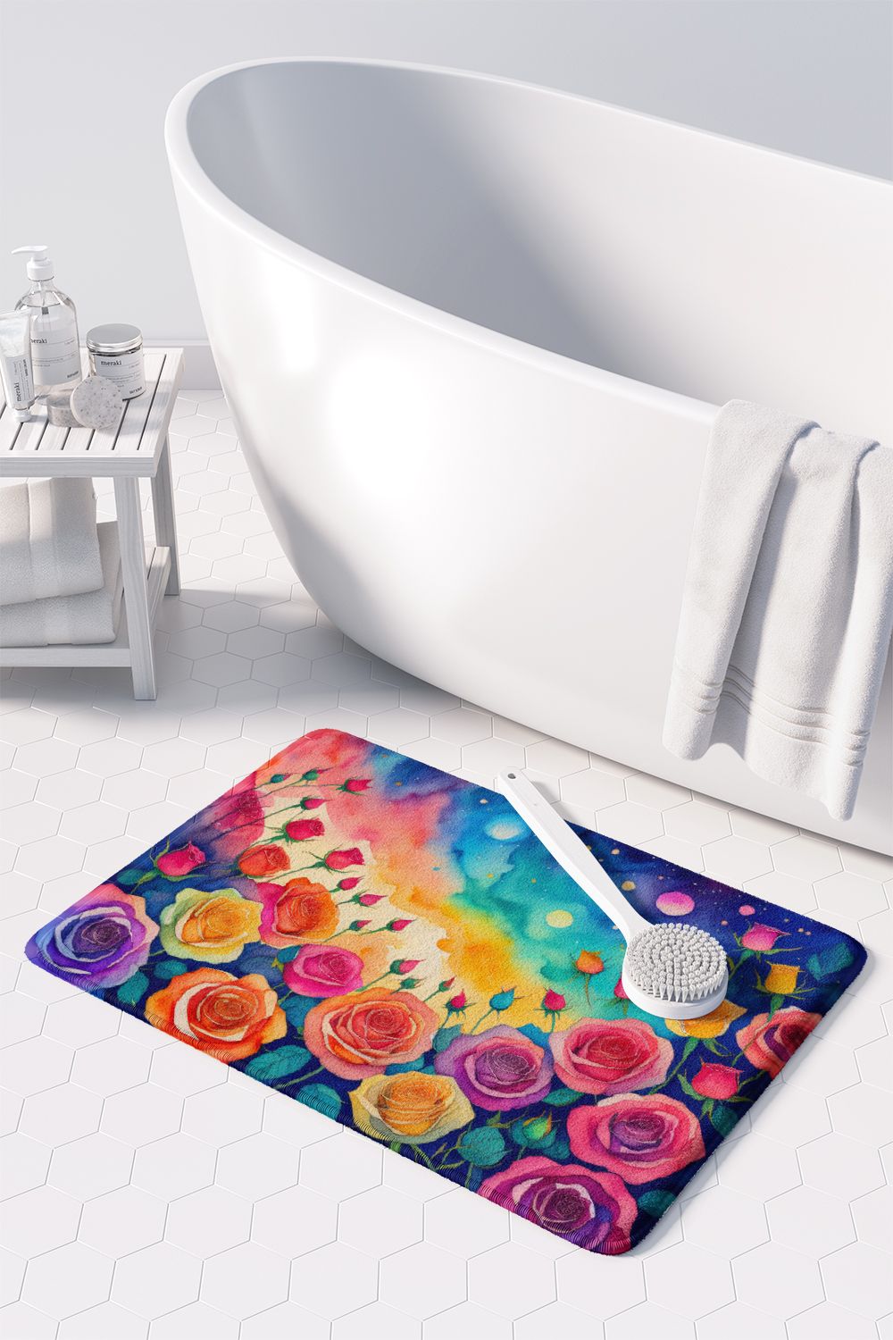 Roses in Color Memory Foam Kitchen Mat Machine Washable Anti-Fatigue Mat Cushion Comfort Bath Mat or Kitchen Rug