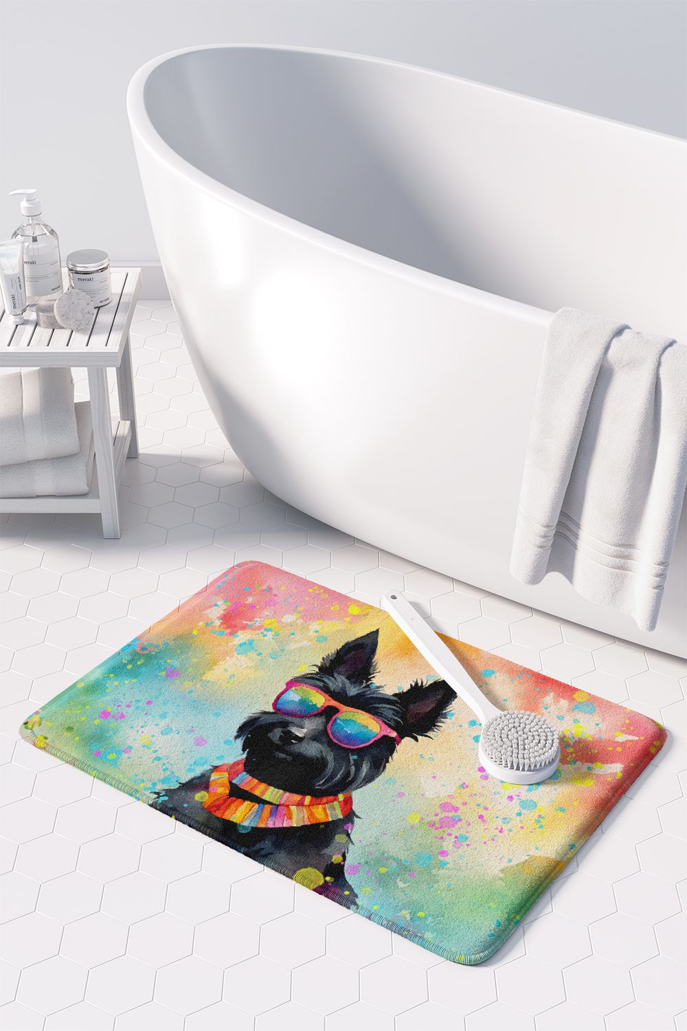 Scottish Terrier Hippie Dawg Memory Foam Kitchen Mat Machine Washable Anti-Fatigue Mat Cushion Comfort Bath Mat or Kitchen Rug