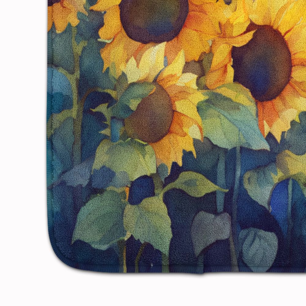 Sunflowers in Watercolor Memory Foam Kitchen Mat Machine Washable Anti-Fatigue Mat Cushion Comfort Bath Mat or Kitchen Rug