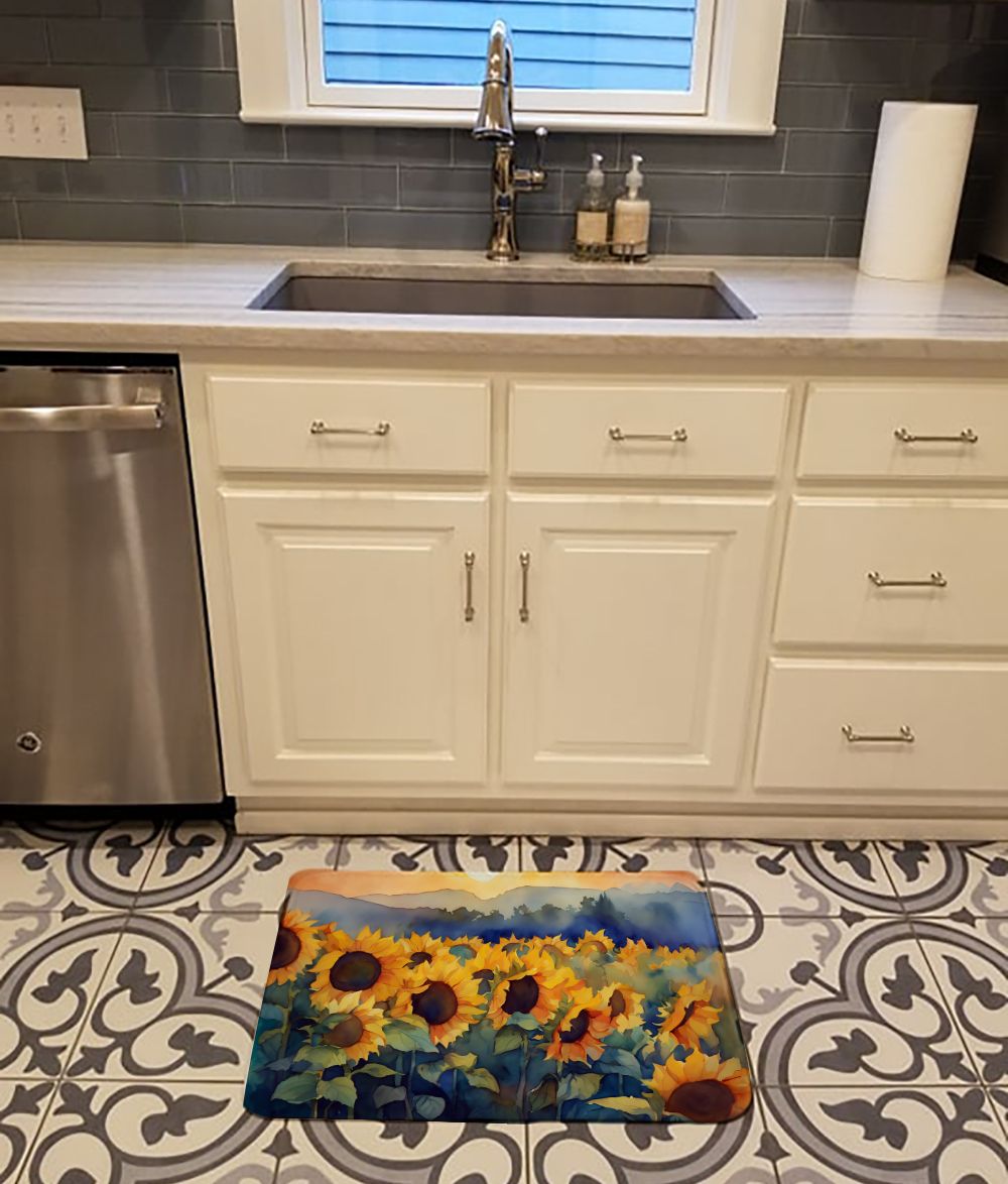 Sunflowers in Watercolor Memory Foam Kitchen Mat Machine Washable Anti-Fatigue Mat Cushion Comfort Bath Mat or Kitchen Rug
