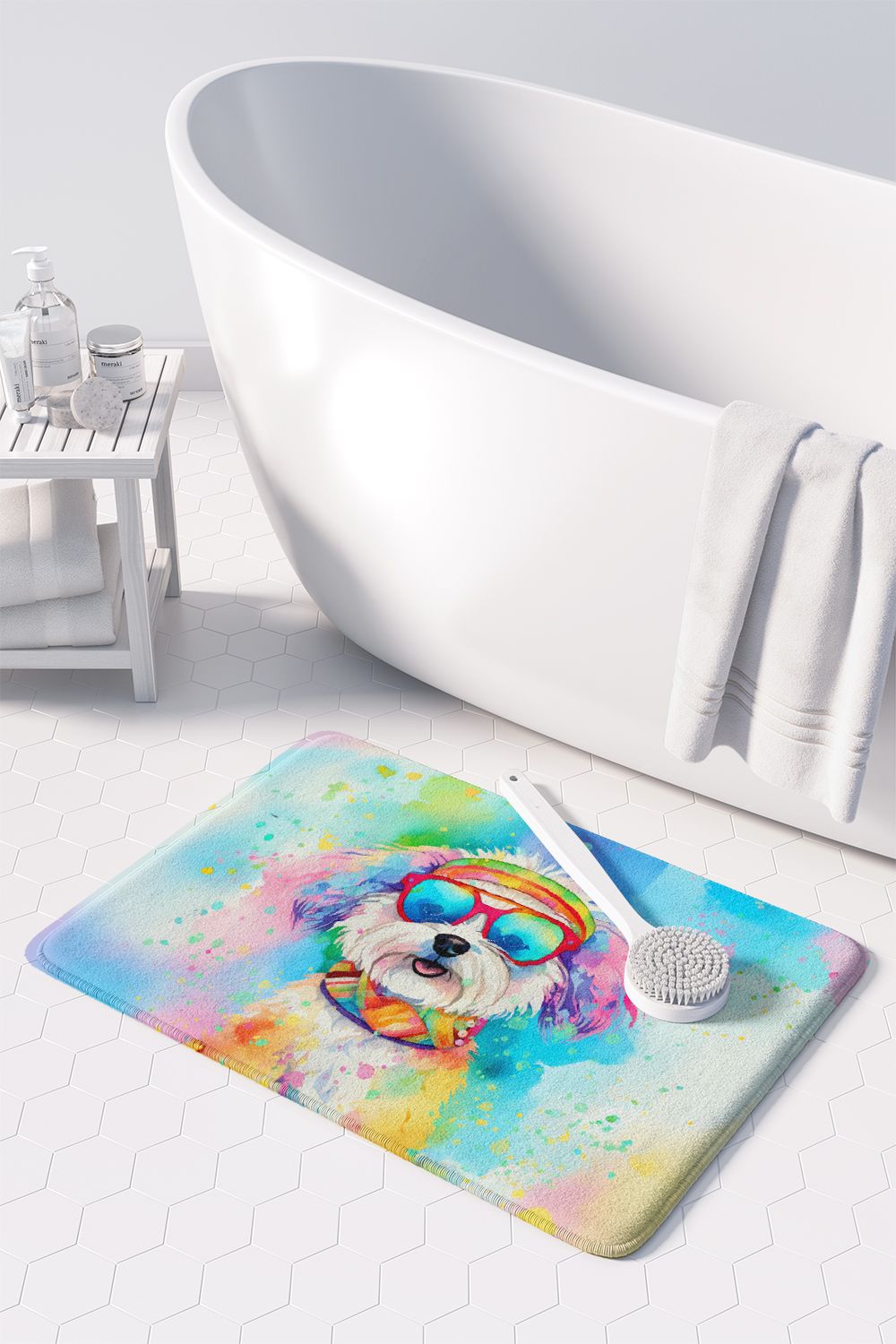 Bichon Frise Hippie Dawg Memory Foam Kitchen Mat Machine Washable Anti-Fatigue Mat Cushion Comfort Bath Mat or Kitchen Rug