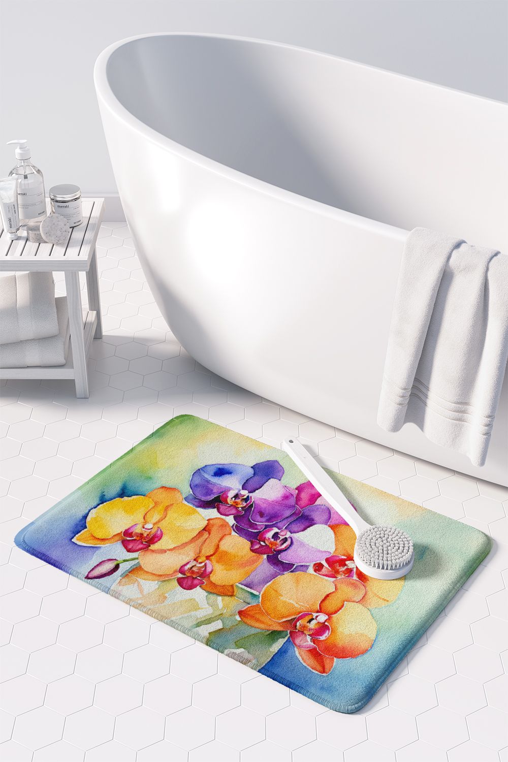 Orchids in Watercolor Memory Foam Kitchen Mat Machine Washable Anti-Fatigue Mat Cushion Comfort Bath Mat or Kitchen Rug
