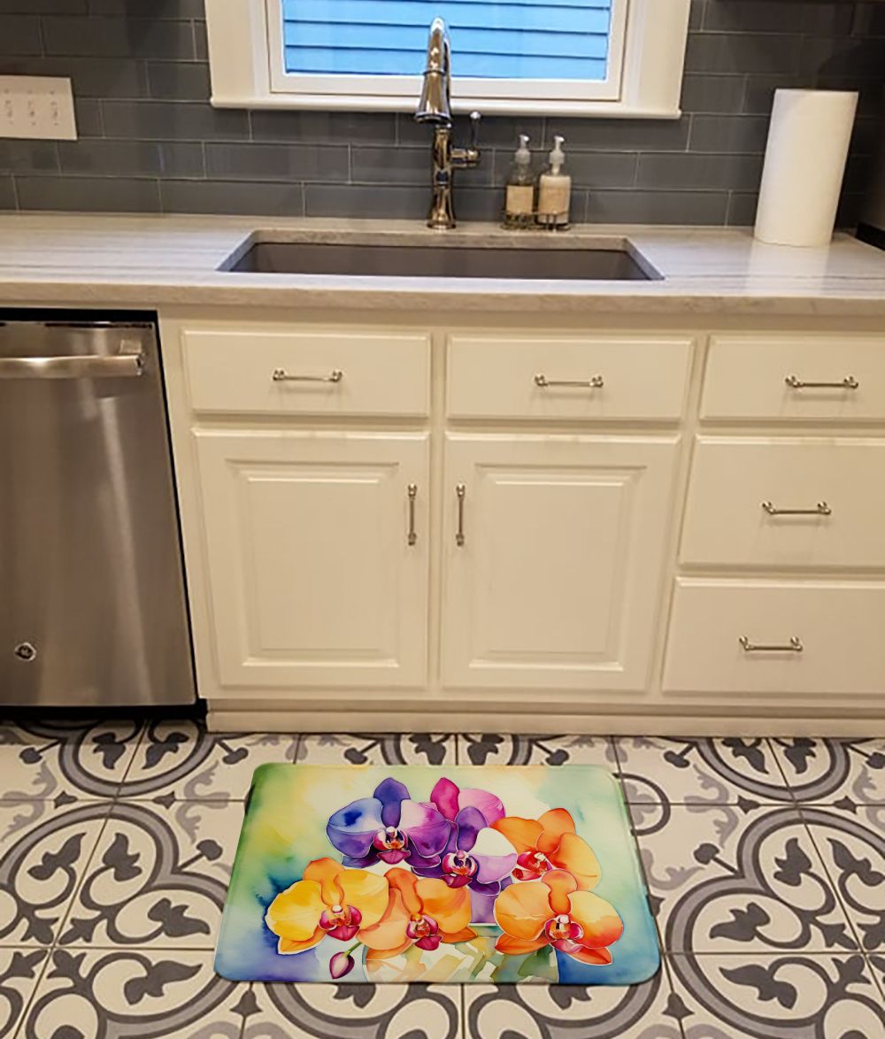 Orchids in Watercolor Memory Foam Kitchen Mat Machine Washable Anti-Fatigue Mat Cushion Comfort Bath Mat or Kitchen Rug