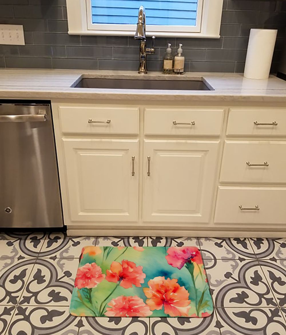 Carnations in Watercolor Memory Foam Kitchen Mat Machine Washable Anti-Fatigue Mat Cushion Comfort Bath Mat or Kitchen Rug