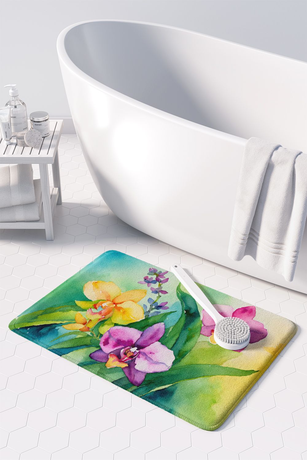 Orchids in Watercolor Memory Foam Kitchen Mat Machine Washable Anti-Fatigue Mat Cushion Comfort Bath Mat or Kitchen Rug