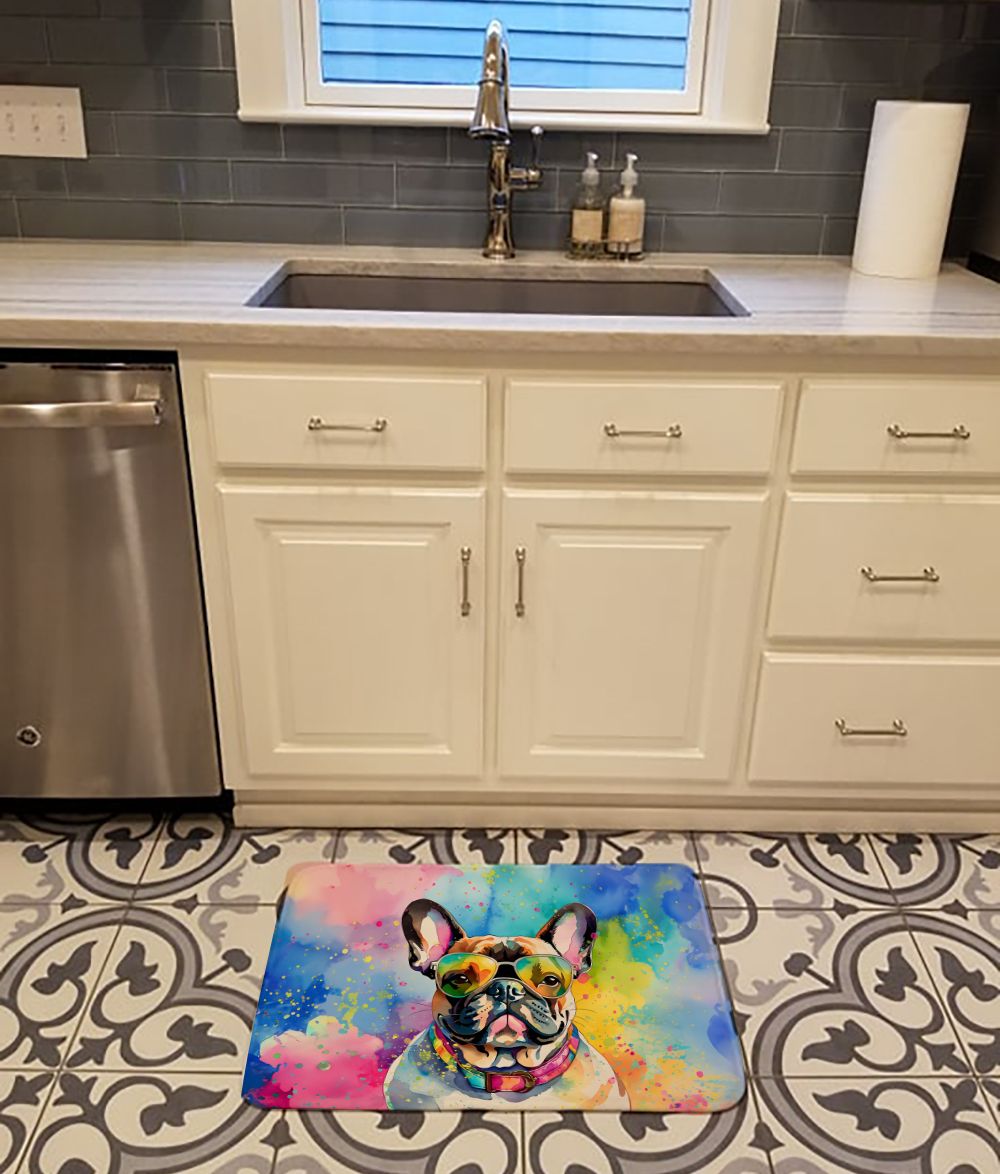 French Bulldog Hippie Dawg Memory Foam Kitchen Mat Machine Washable Anti-Fatigue Mat Cushion Comfort Bath Mat or Kitchen Rug