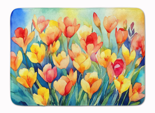 Freesias in Watercolor Memory Foam Kitchen Mat Machine Washable Anti-Fatigue Mat Cushion Comfort Bath Mat or Kitchen Rug