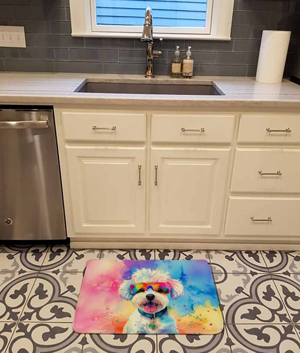 Bichon Frise Hippie Dawg Memory Foam Kitchen Mat Machine Washable Anti-Fatigue Mat Cushion Comfort Bath Mat or Kitchen Rug